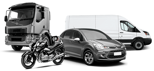 Caminhão, moto, carro e van